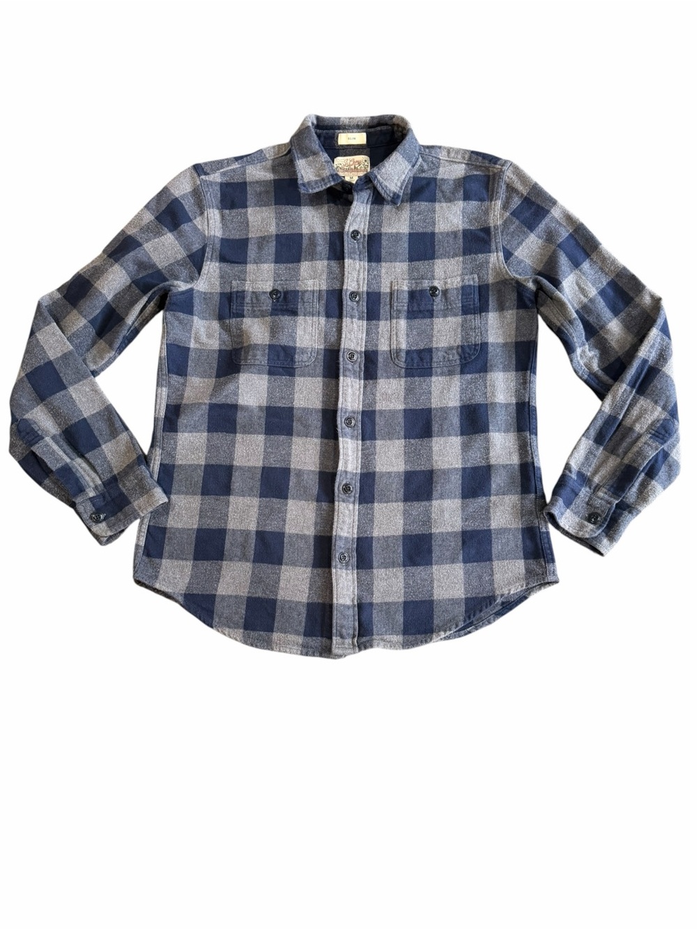 J.Crew Men’s M Slim Fit Double Brushed Flannel Navy Gray Plaid